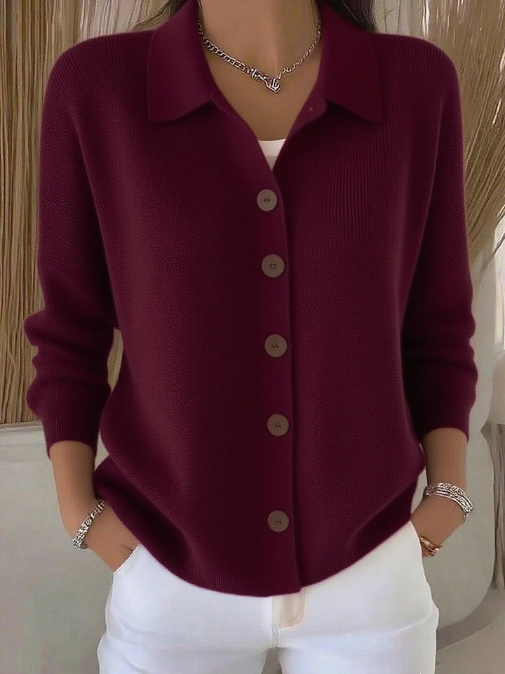 Collar Wooden Button Knit Cardigan