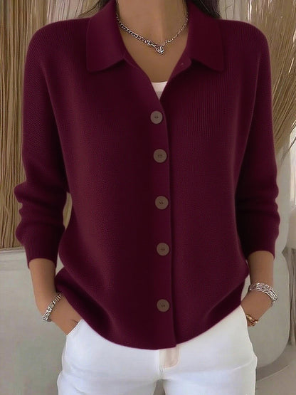 Collar Wooden Button Knit Cardigan
