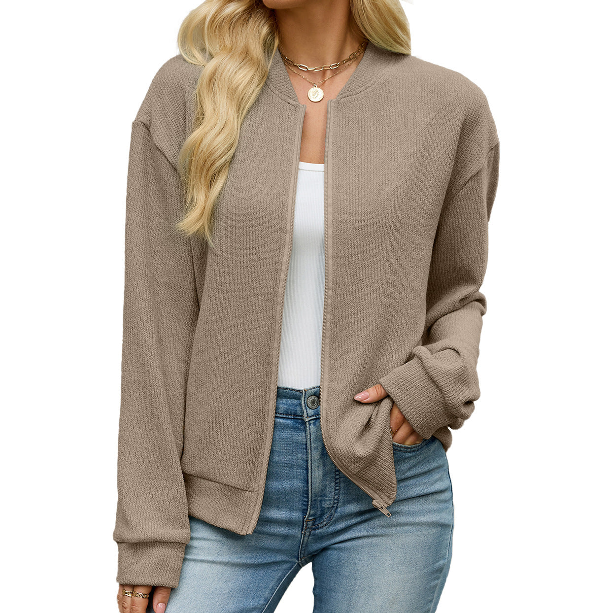 Zip Knit Casual Sweatshirt Outerwear