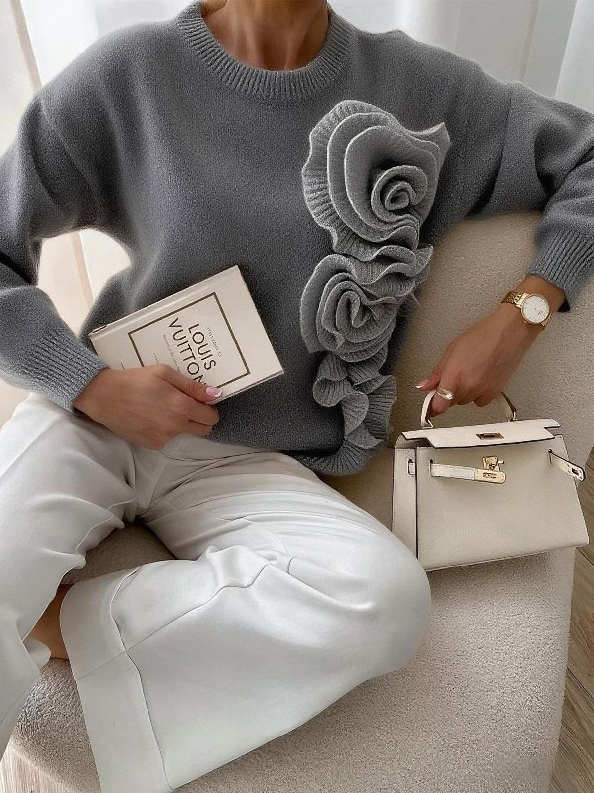 Pattern Round Neck Long Sleeve Sweater