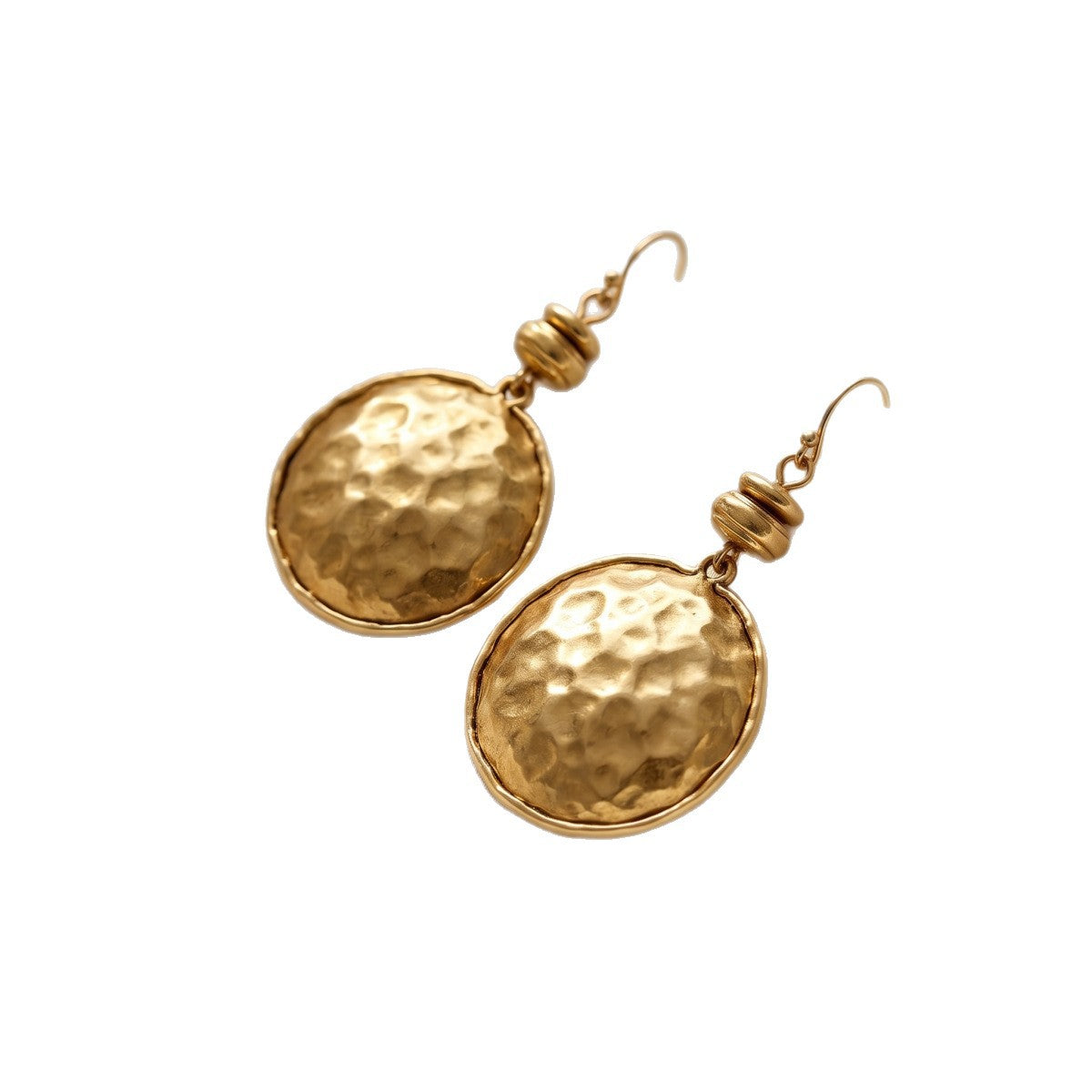 Hammered Round Disc Dangle Earrings Vintage Plated Statement Drop Earrings