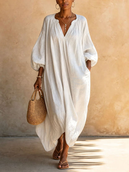Boho Vacation Puff Sleeve Kaftan Maxi Dress