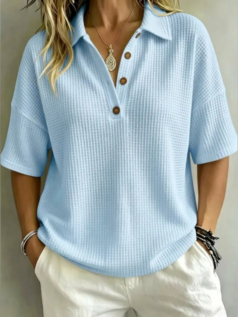 Relaxed Fit Waffle Knit Polo Top