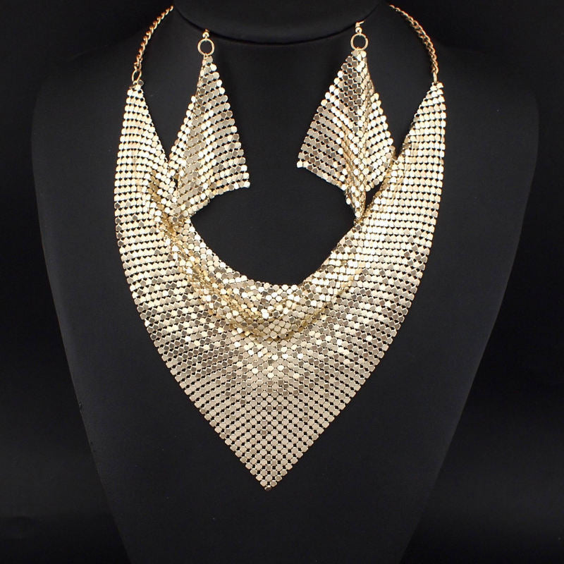 Necklace Jewelry Set Leopard Print Gold Plated Statement Earrings - Gold