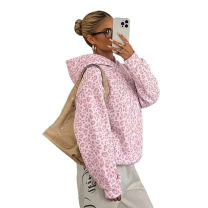 Leopard Drawstring Hooded Sweatshirt