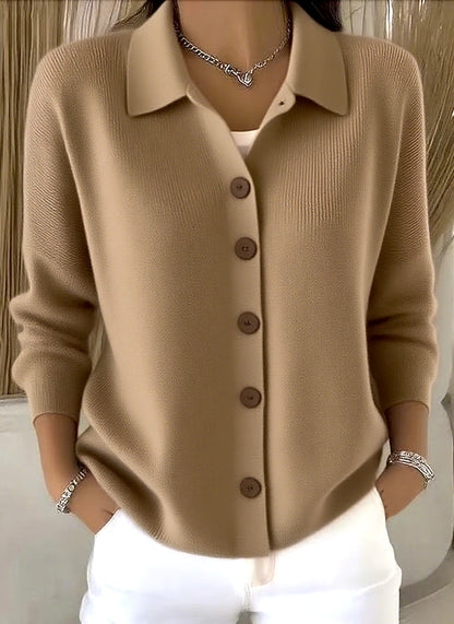 Collar Wooden Button Knit Cardigan