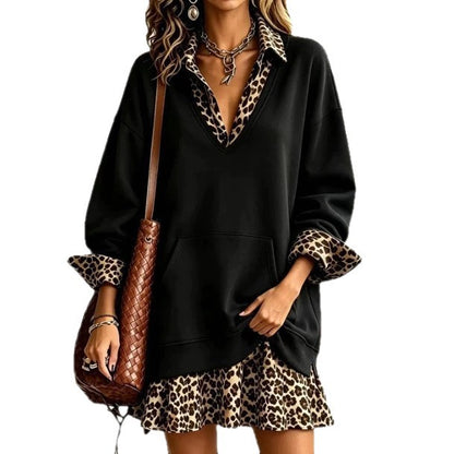 Oversized Leopard Print Detail Dress