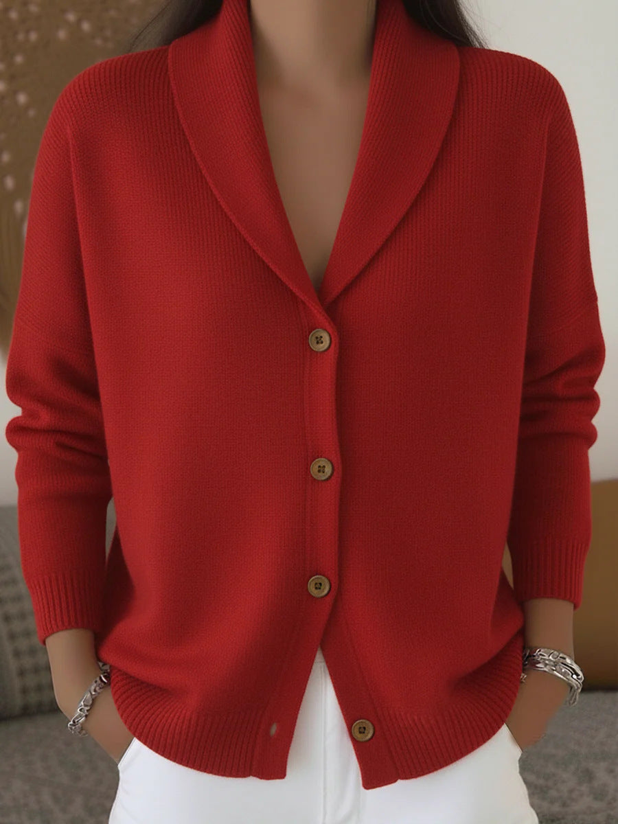 Shawl Lapel Button Down Knit Cardigan