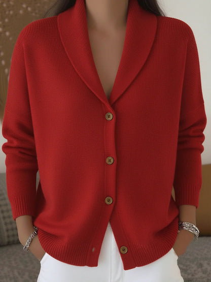Shawl Lapel Button Down Knit Cardigan