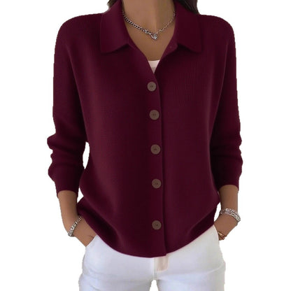 Collar Wooden Button Knit Cardigan
