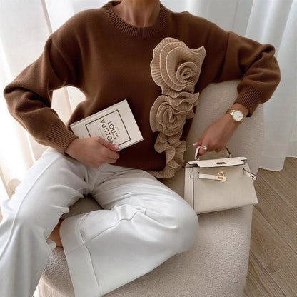 Pattern Round Neck Long Sleeve Sweater