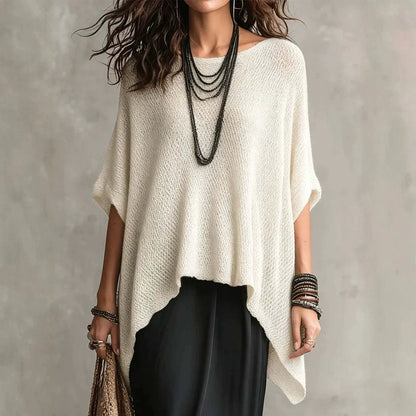 Open Knit Asymmetrical High Low Batwing Oversized Tunic Top