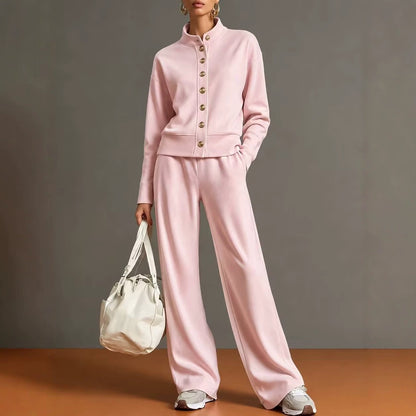 New Solid Color Stand-Up Collar Cardigan Sweatshirt Wide-Leg Pants Suit Independent Station Popular Women
