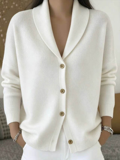 Shawl Lapel Button Down Knit Cardigan