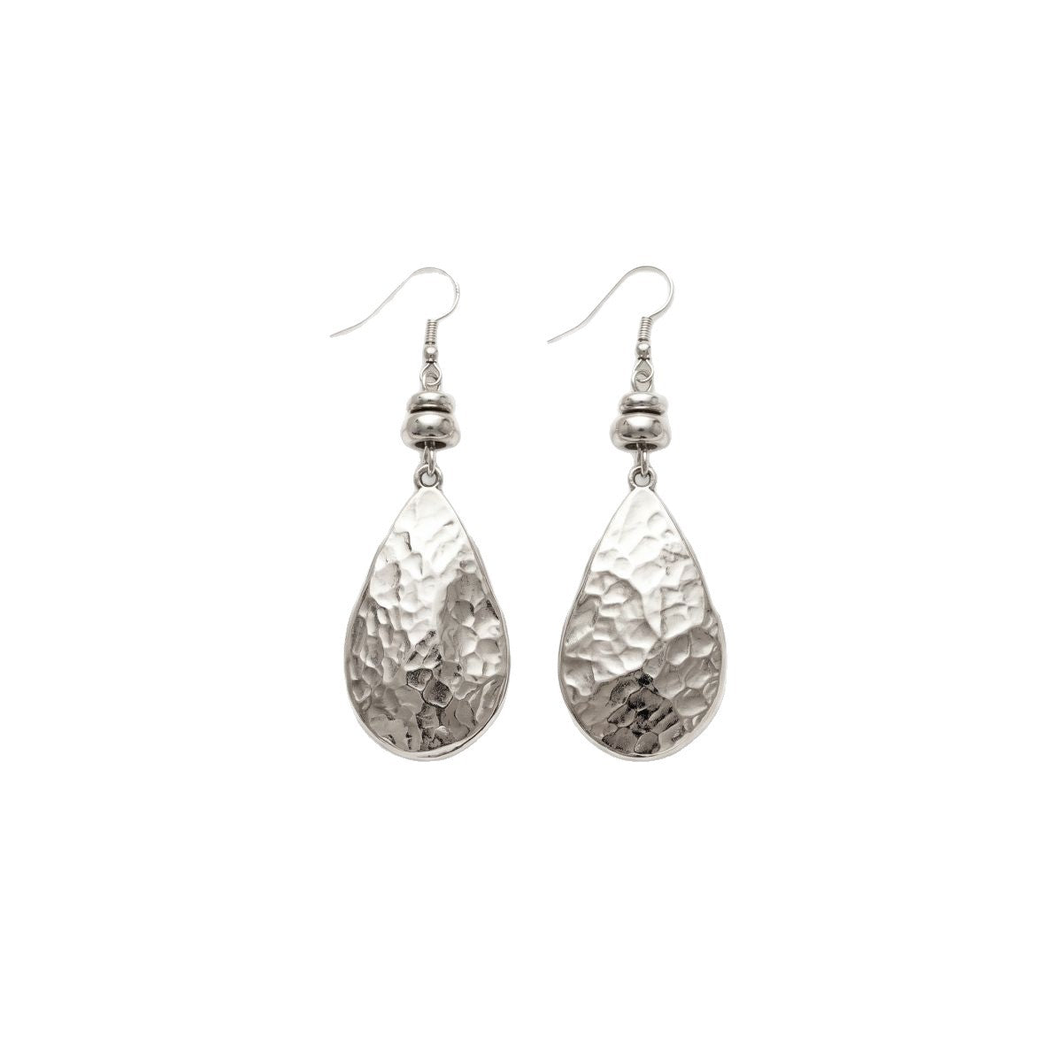 Hammered Teardrop Silver Dangle Earrings Vintage Textured Water Drop Statement Drop Earrings - EH5794