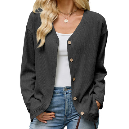Button Front V-Neck Knit Cardigan