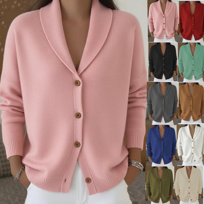 Shawl Lapel Button Down Knit Cardigan