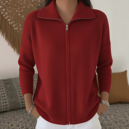 Full Zip Ribbed Knit Collared Cardigan