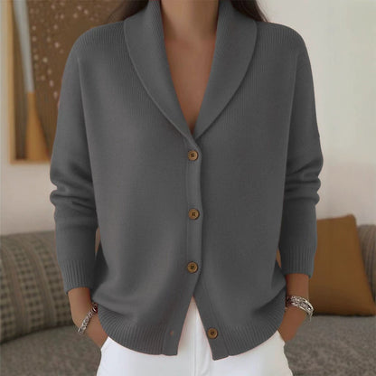 Shawl Lapel Button Down Knit Cardigan