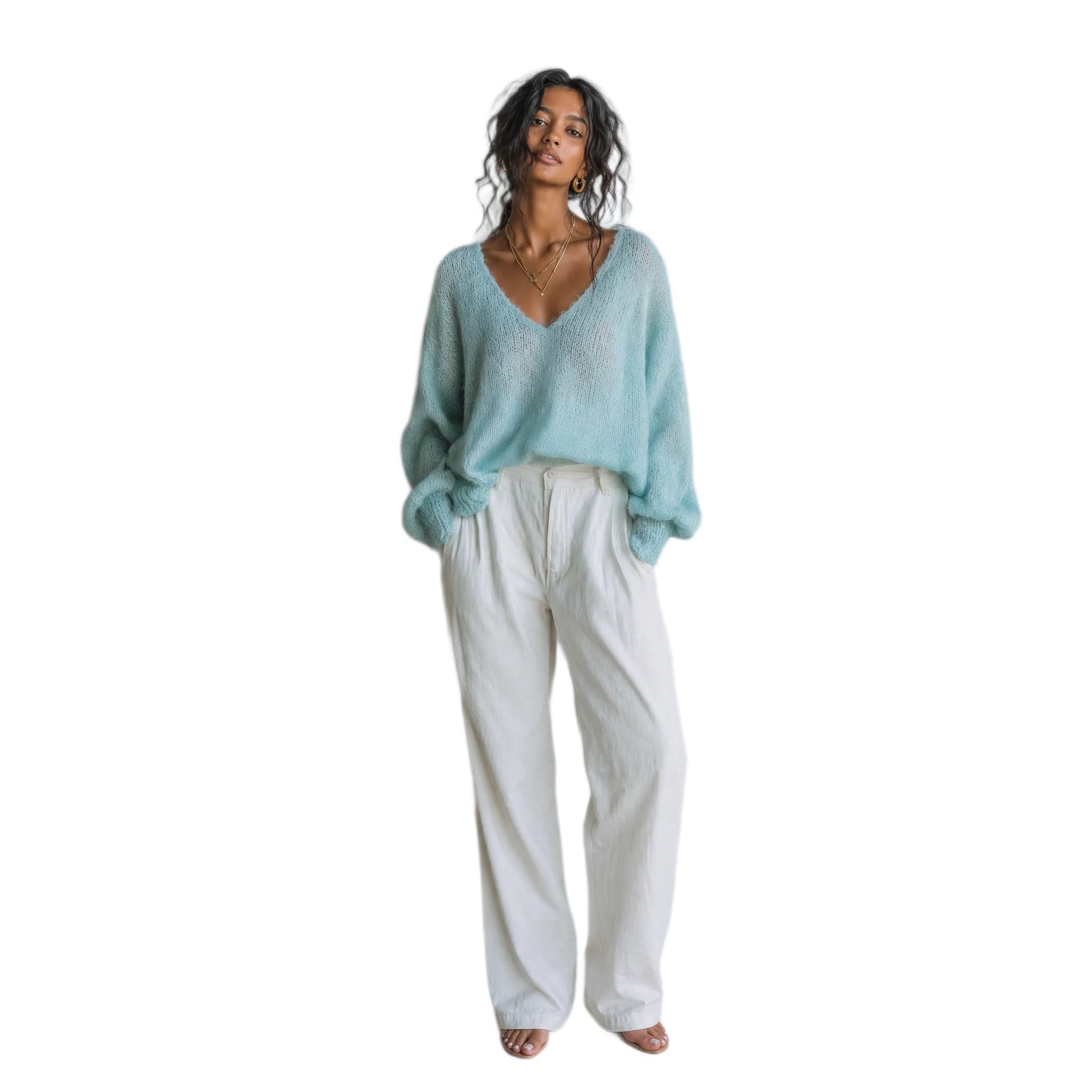 Lightweight Knit V-Neck Relaxed Sweater
