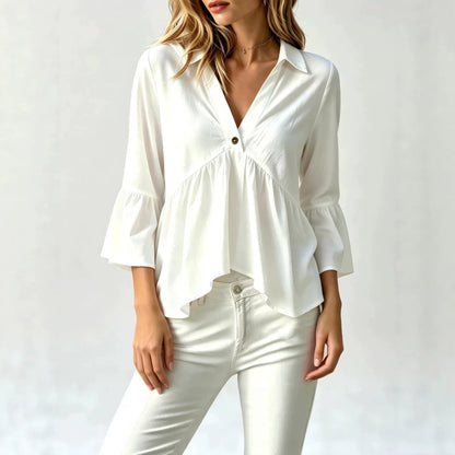 Collared V-Neck Peplum Blouse Top