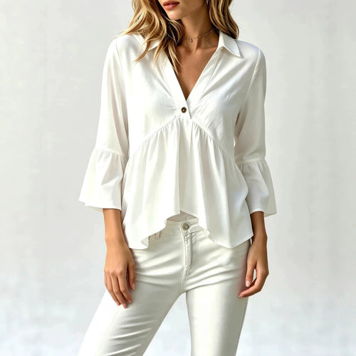 Collared V-Neck Peplum Blouse Top