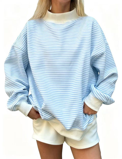 Oversized Striped Mock Neck Sweatshirt