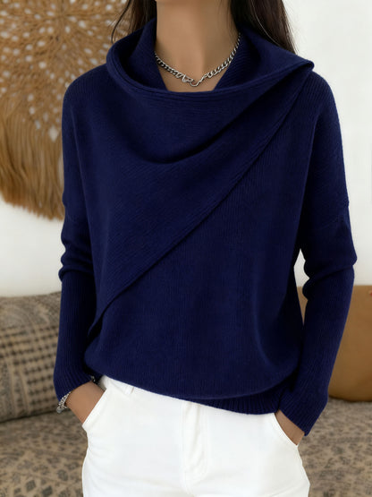 Draped Cowl Neck Long Sleeve Knit Sweater Top