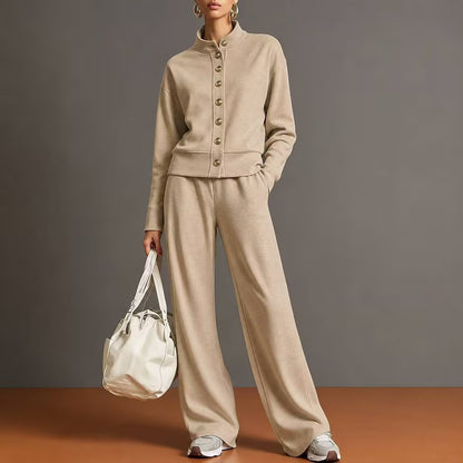 New Solid Color Stand-Up Collar Cardigan Sweatshirt Wide-Leg Pants Suit Independent Station Popular Women