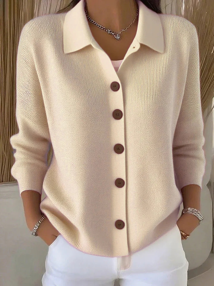 Collar Wooden Button Knit Cardigan