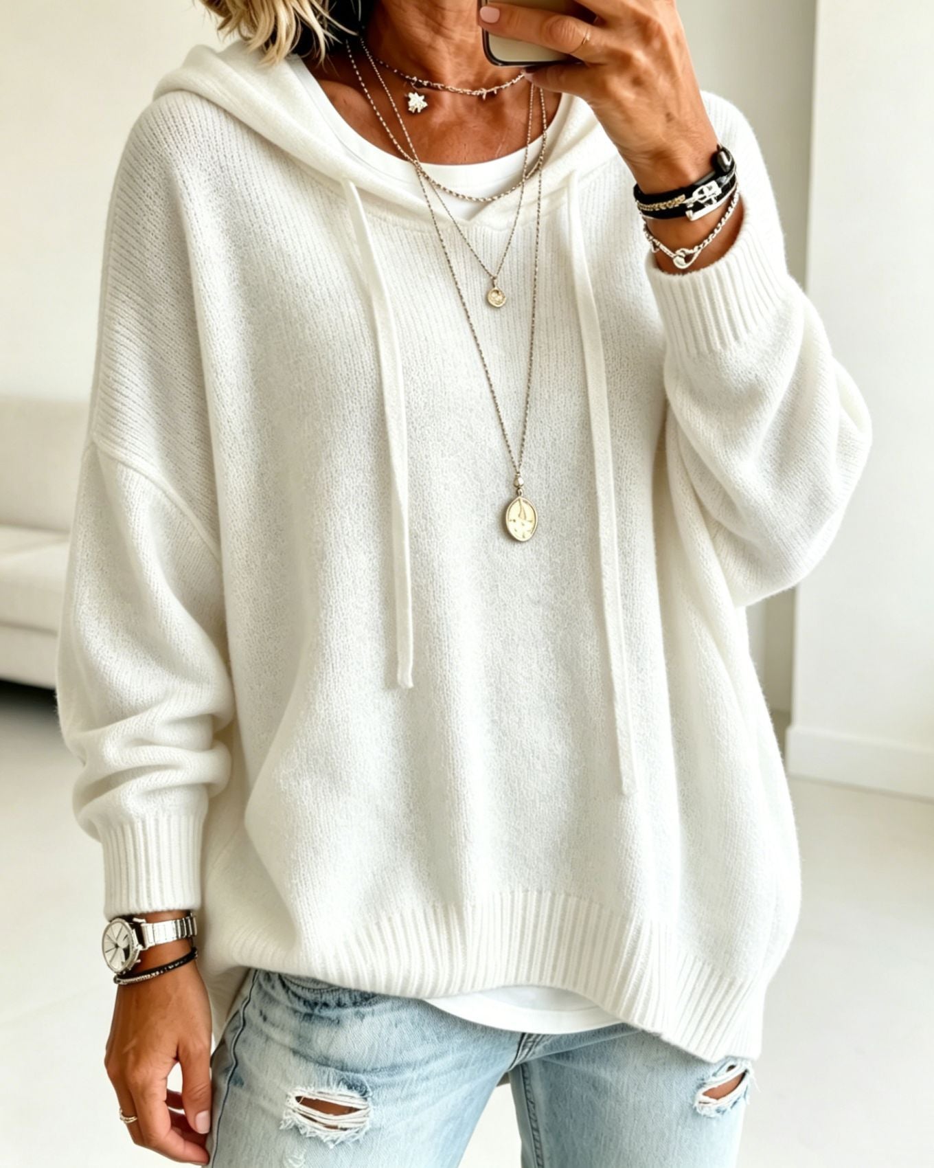 Women's Pullover Sweater Jumper Vacation Daily Stylish Hooded Knitted 3/4 Length Sleeve Long Tops Knit