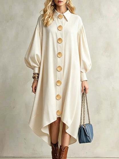 Balloon Sleeve Shirt Dress with Asymmetrical Hem