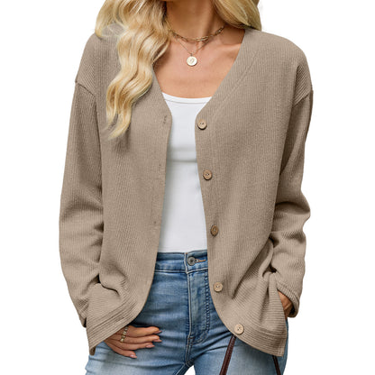 Button Front V-Neck Knit Cardigan