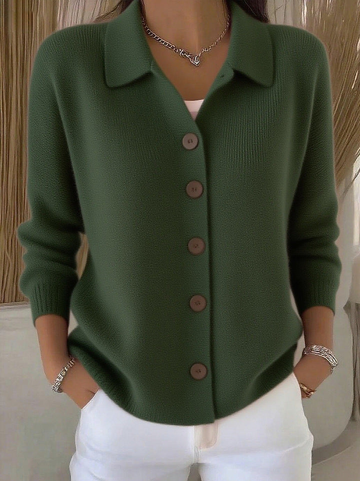 Collar Wooden Button Knit Cardigan