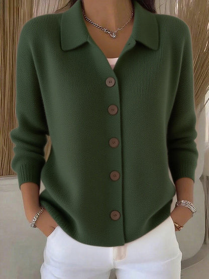 Collar Wooden Button Knit Cardigan