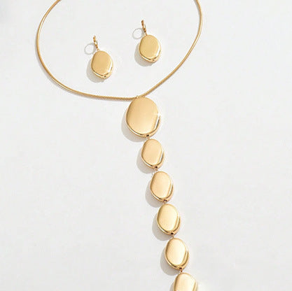 Minimalist Irregular Disc Jewelry Set | Drop Necklace & Hoop Earrings - Golden