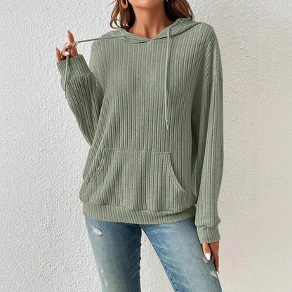 Ribbed Knit Casual Hoodie Top