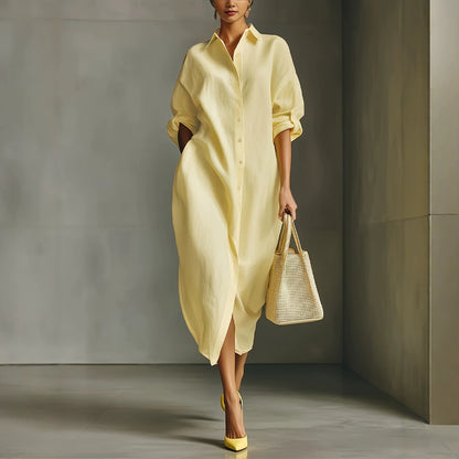 Oversized Linen Blend Midi Shirt Dress