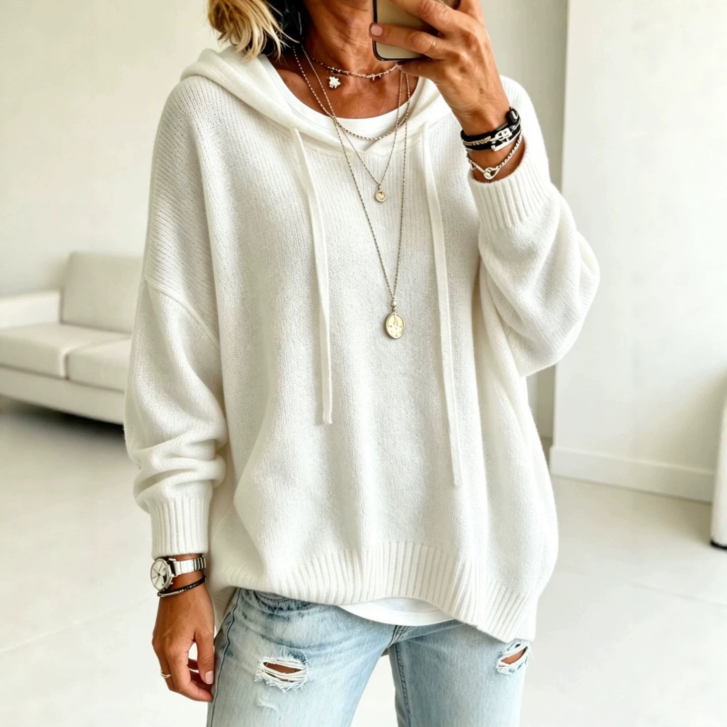 Women's Pullover Sweater Jumper Vacation Daily Stylish Hooded Knitted 3/4 Length Sleeve Long Tops Knit
