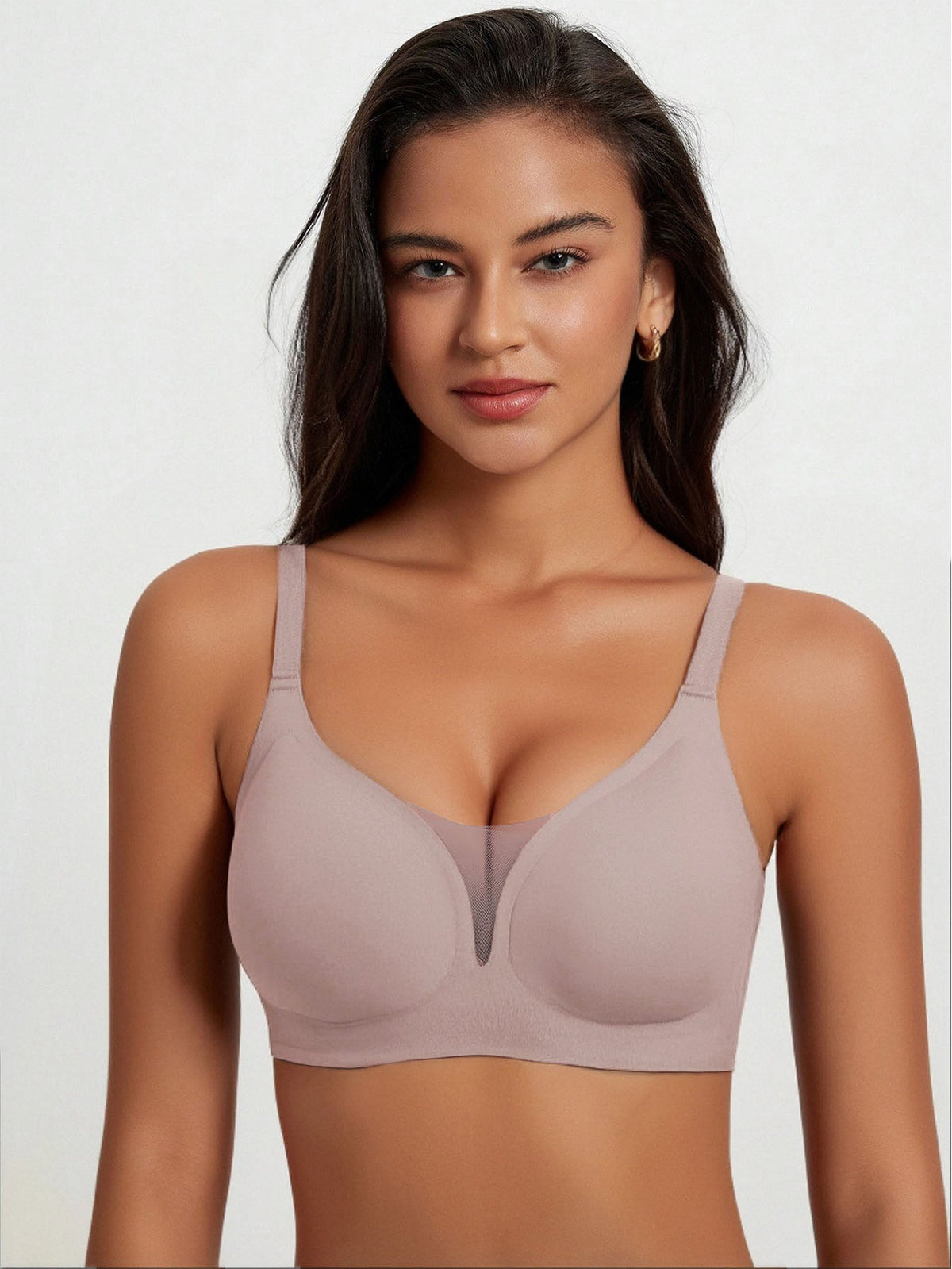 Women Smooth Wireless Daily Bra Lightweight No Underwire Underwear - Khaki / S