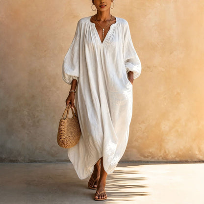 Boho Vacation Puff Sleeve Kaftan Maxi Dress