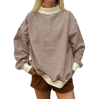 Oversized Striped Mock Neck Sweatshirt
