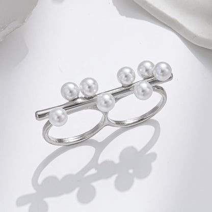 Minimalist Faux Pearl Stackable Ring Set 14K Gold Plated Open Statement Rings for Women - J4154A