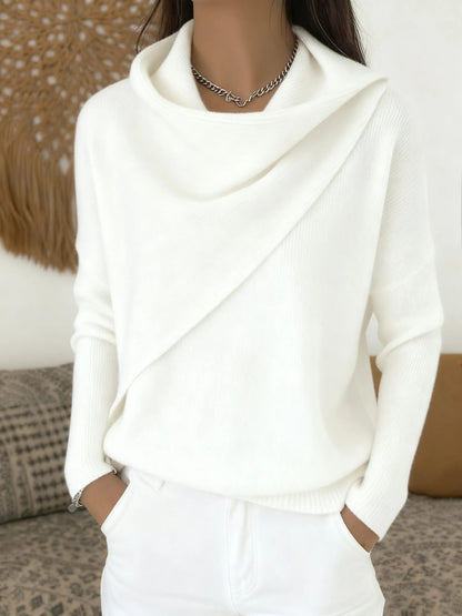 Draped Cowl Neck Long Sleeve Knit Sweater Top