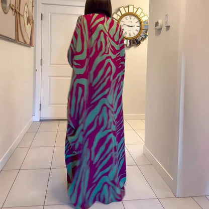 Women's Abstract Zebra Print Batwing Sleeve Maxi Caftan