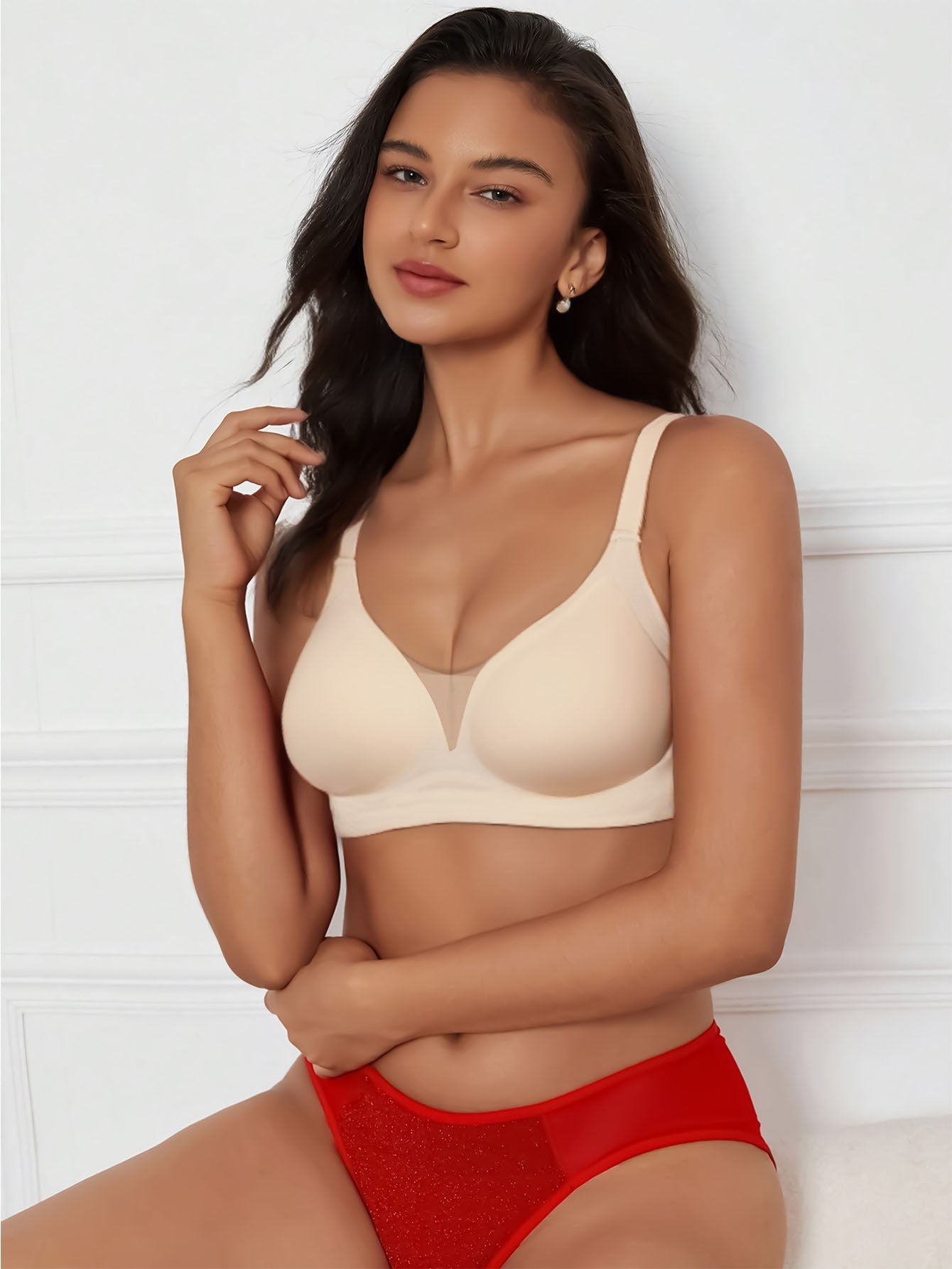 Women Smooth Wireless Daily Bra Lightweight No Underwire Underwear - Nude / S