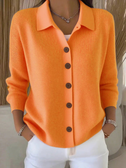 Collar Wooden Button Knit Cardigan