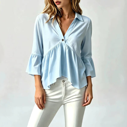 Collared V-Neck Peplum Blouse Top