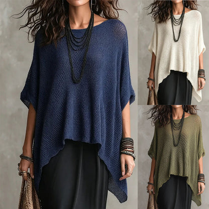 Open Knit Asymmetrical High Low Batwing Oversized Tunic Top