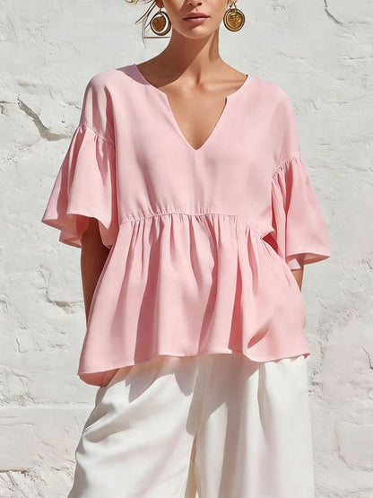 V-Neck Ruffle Sleeve Peplum Blouse